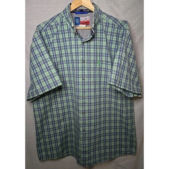 Wrangler George Strait Short Sleeve Button Shirt, Sz XL, Plaid Green/Blue - Picture 1 of 7